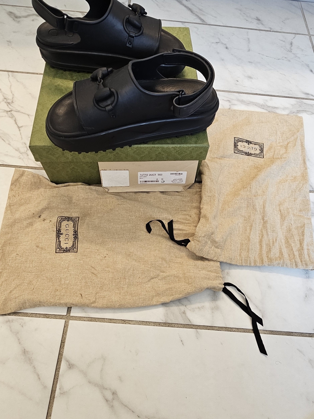 Gucci Black Chunky Platform Rubber Sandals with Buckle Detail